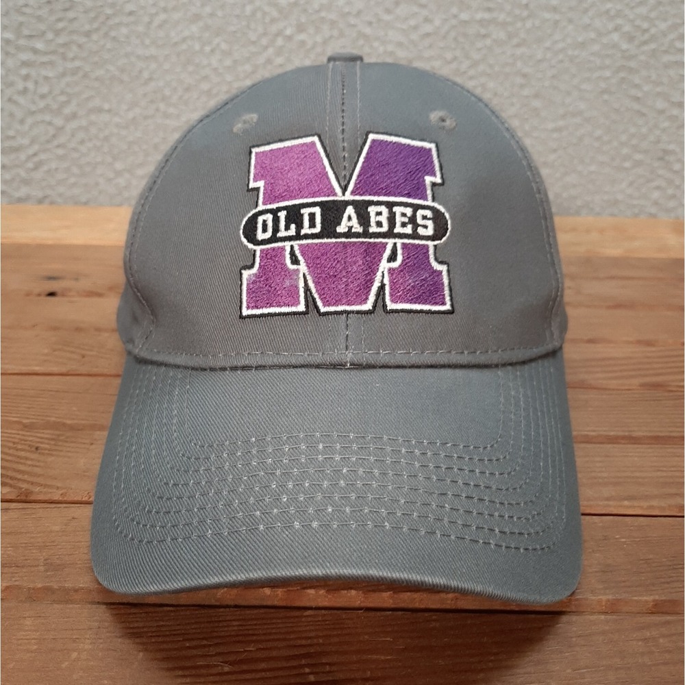 Memorial Old Abes Hat Adult Gray Strap Back Dad Cap Eau Clarie Wisconsin Sports